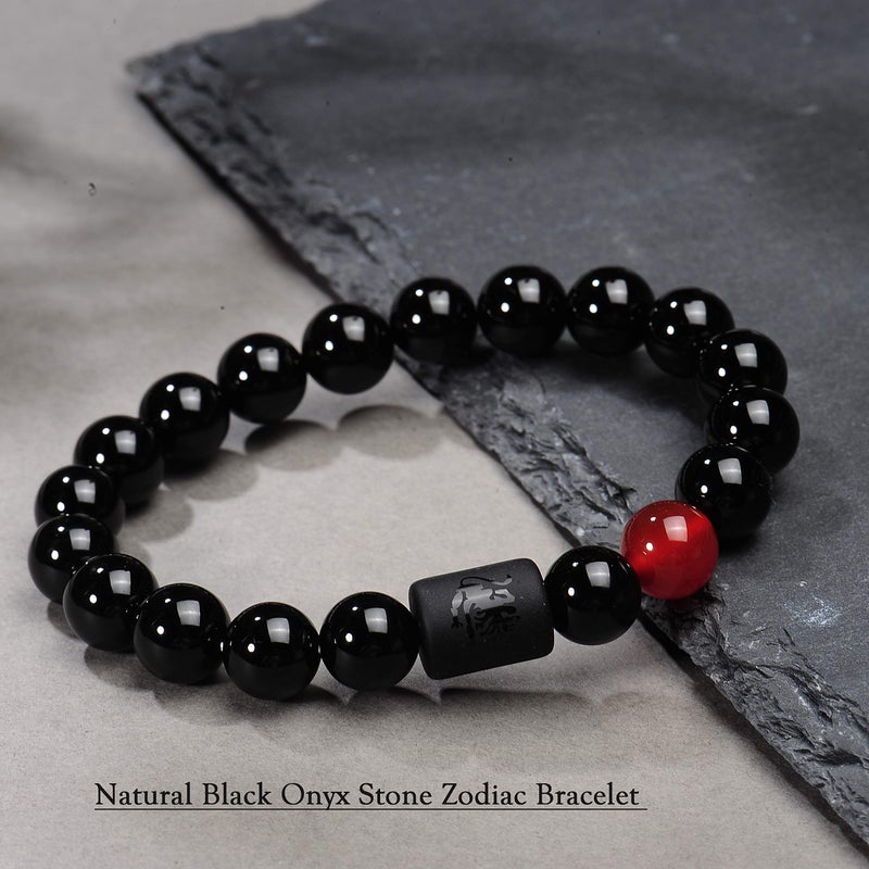 VLINRAS Zodiac Leo Bracelet for Men Women Leo Gifts Natural Black Onyx Stone Zodiac Charm Bracelet Constellation Horoscope Jewelry - Image 3
